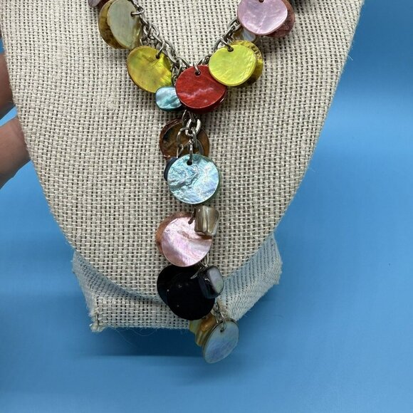 Multi Color Disc And‎ Bead Y Necklace Statement 18” - Picture 2 of 4